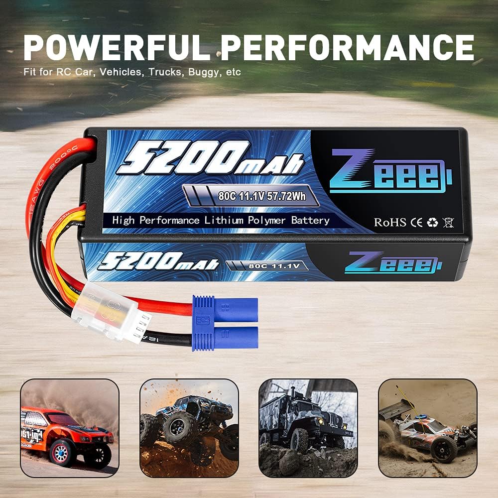 11.1V 80C 5200mAh 3S Lipo Battery with EC5 Connector Hardcase Battery (2 Packs) H427558