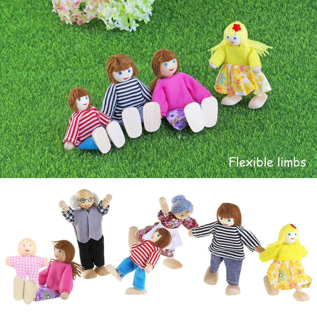 Set of 7 Wooden Dollhouse Figures A27848