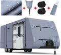 Waterproof Travel Trailer RV Cover with 4 Gutter Spout Covers and 2 Windproof Straps B550739