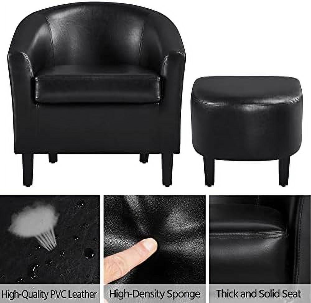 Black PU Leather Accent Chair with Ottoman Footrest Set H9448