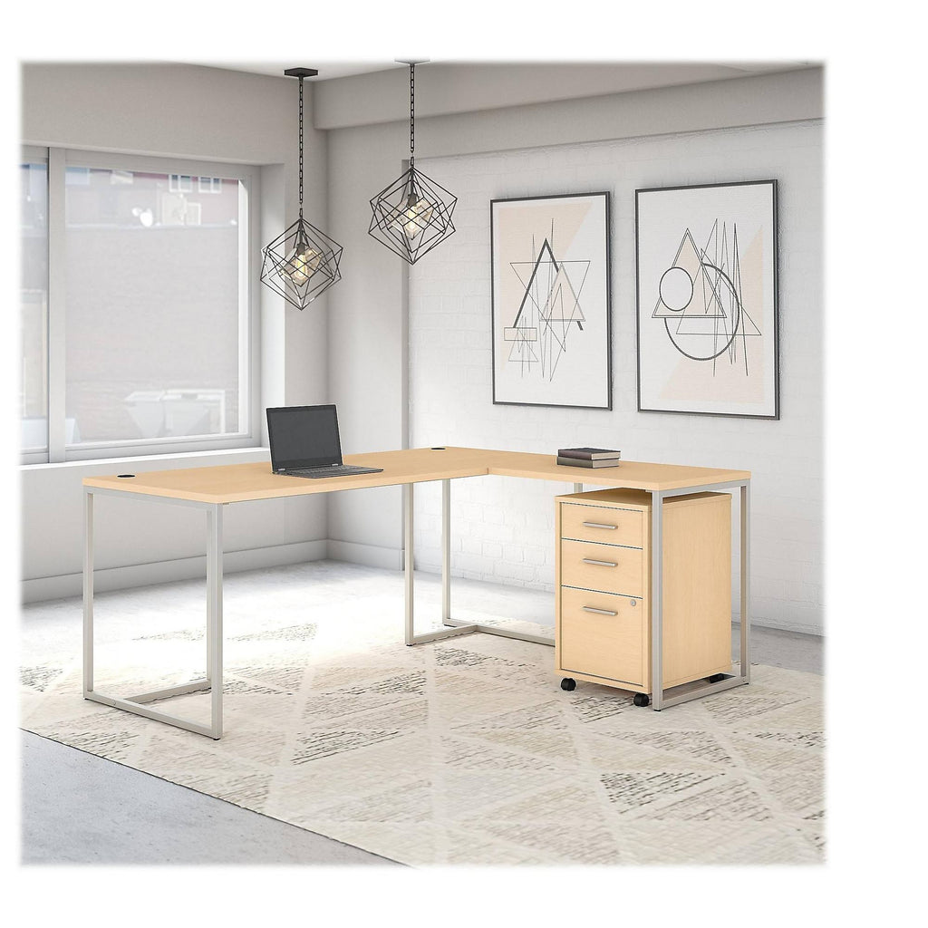Natural Maple L Shaped Desk with Mobile File Cabinet B311677