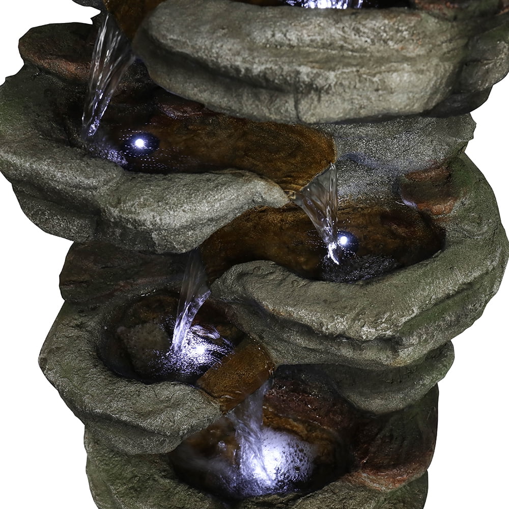Outdoor 5-Tier Rock Water Fountain with LED Lights T155028