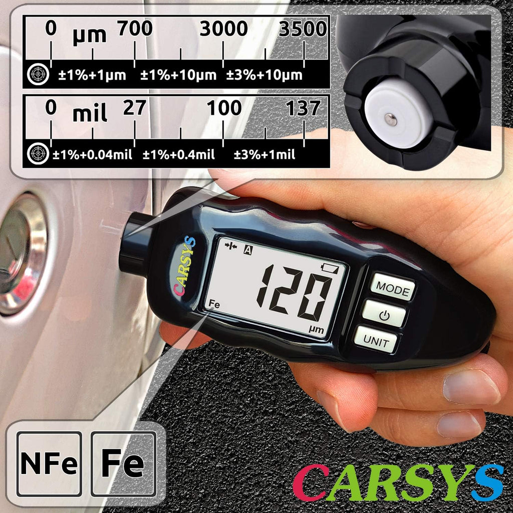 Coating Thickness Gauge Paint Meter, Range 0-137 mils, Ferrous, Non-Ferrous, LCD with Backlight, Precision Probe D45836
