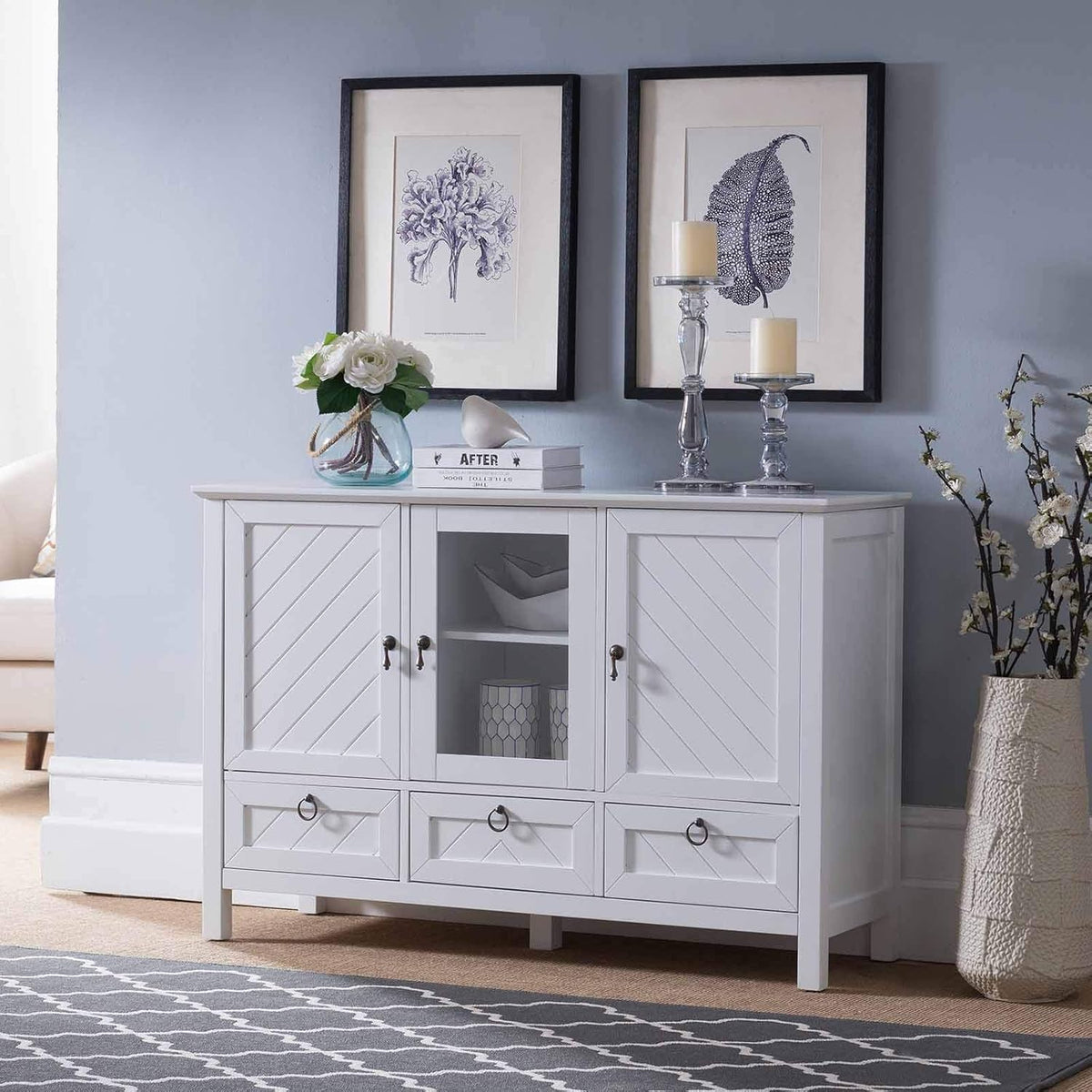 White Sideboard Buffet Console Table Storage Cabinets Z563334