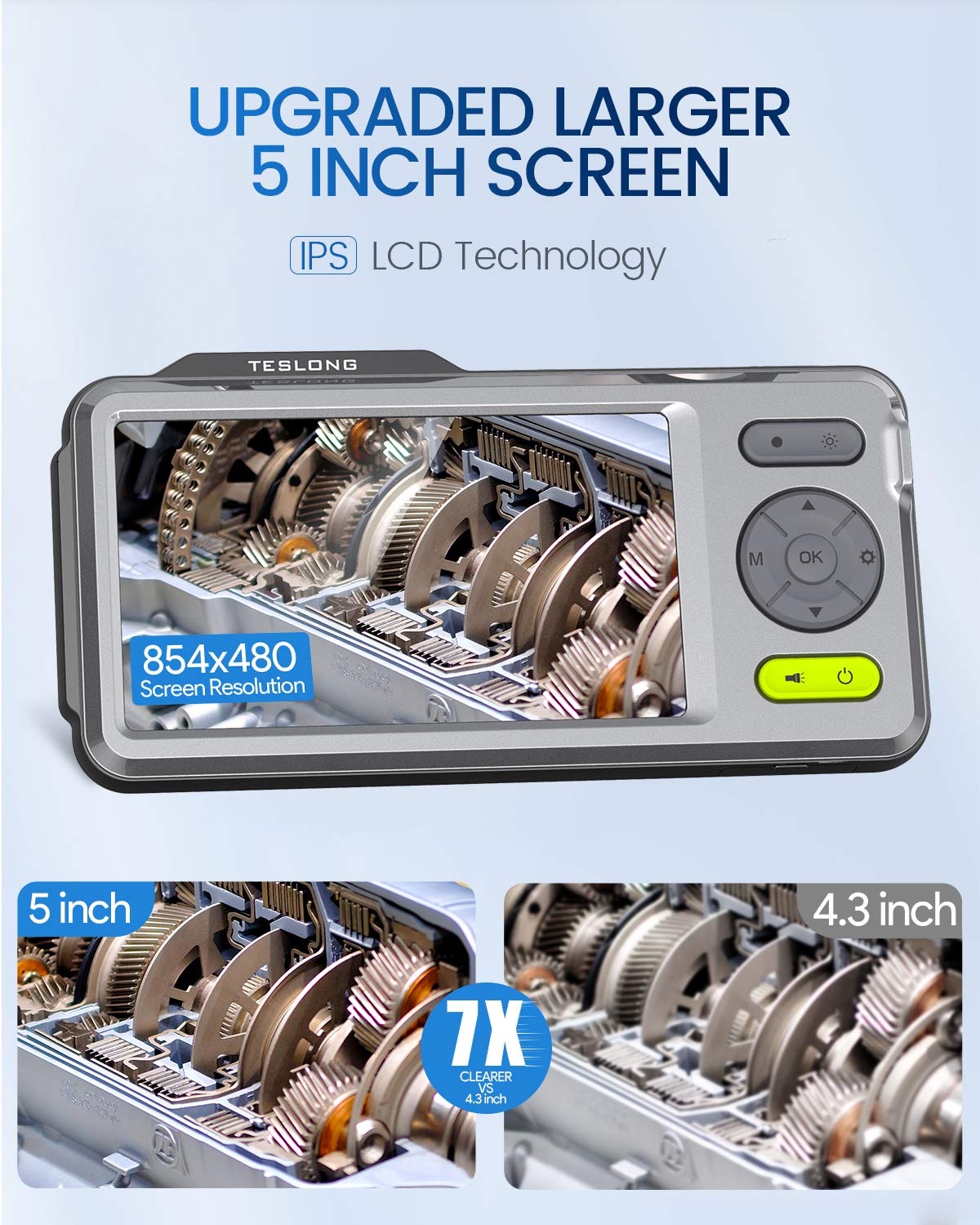 Dual Lens Borescope with LED Light, 5 IPS Screen, 16.4 Flexible Cable G128