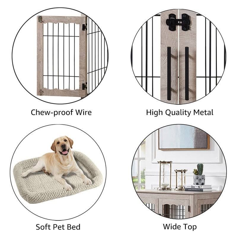 Wooden End Table with Wire Dog Kennel in Weathered Gray, Medium D280863
