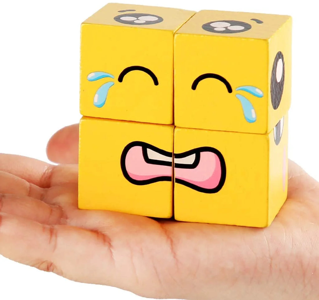 Wooden Building Blocks Set Toy, Emoji Stacking Matching Jigsaw Puzzles O356