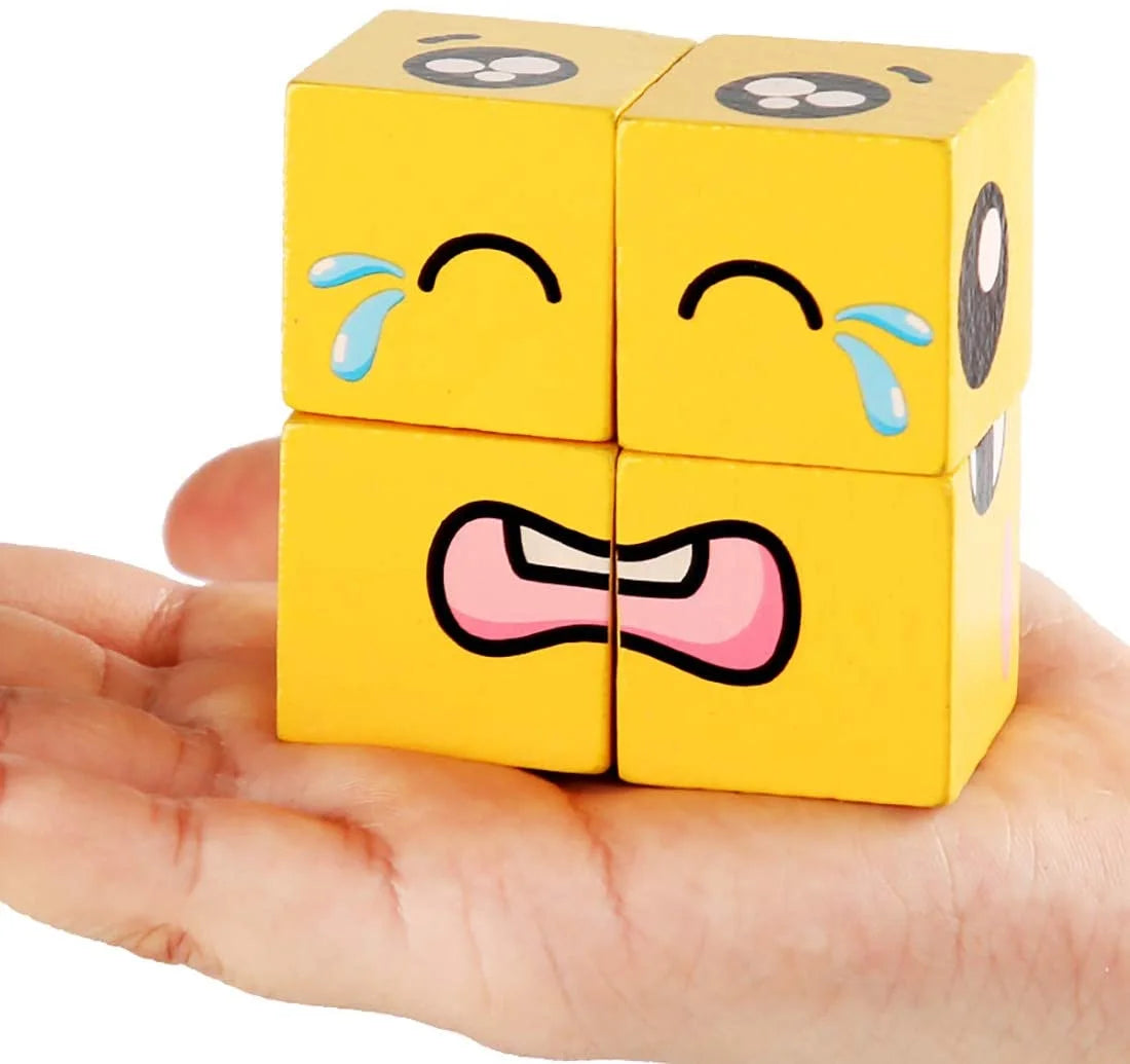 Wooden Building Blocks Set Toy, Emoji Stacking Matching Jigsaw Puzzles O356