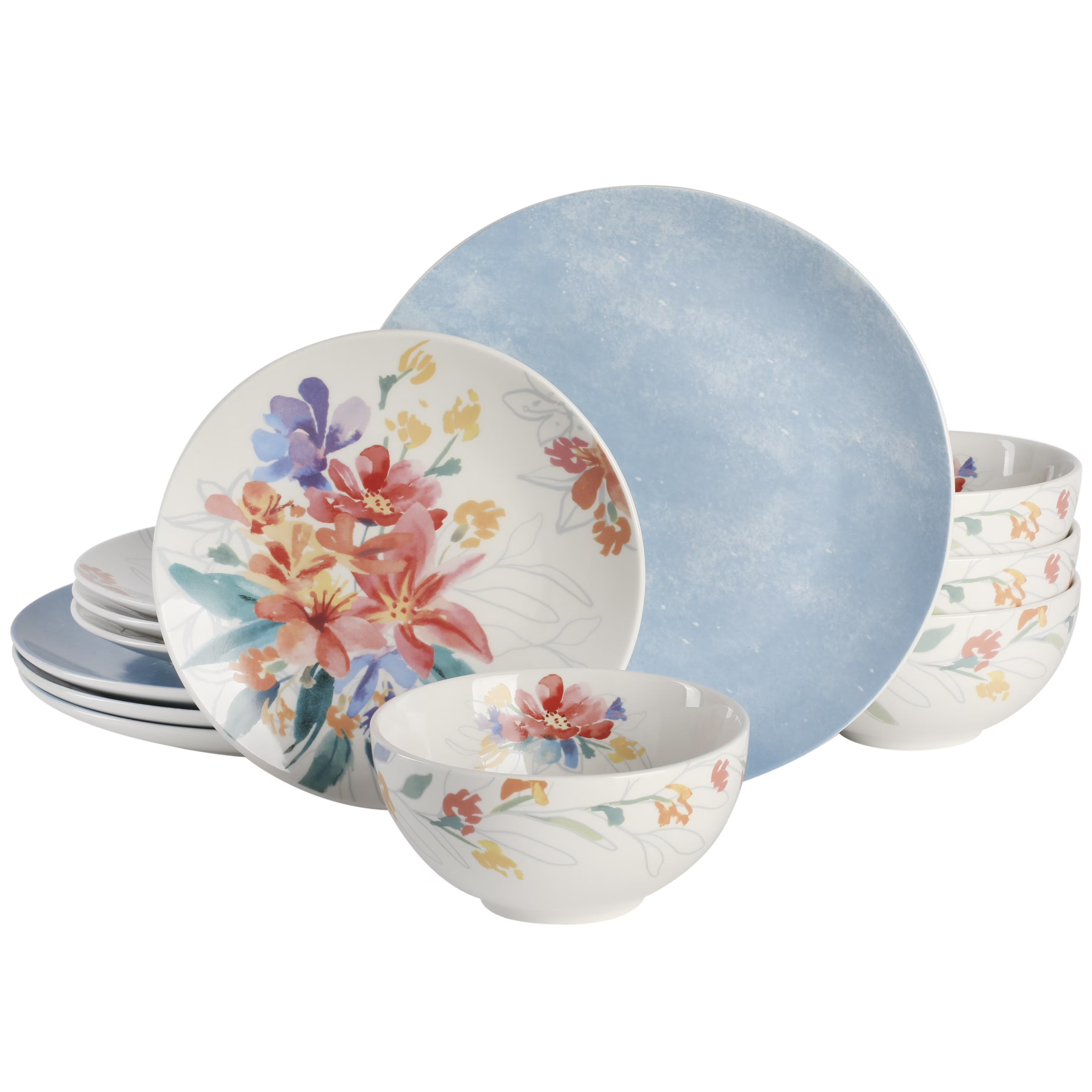 12 Piece Blue Porcelain Dinnerware Set Z965