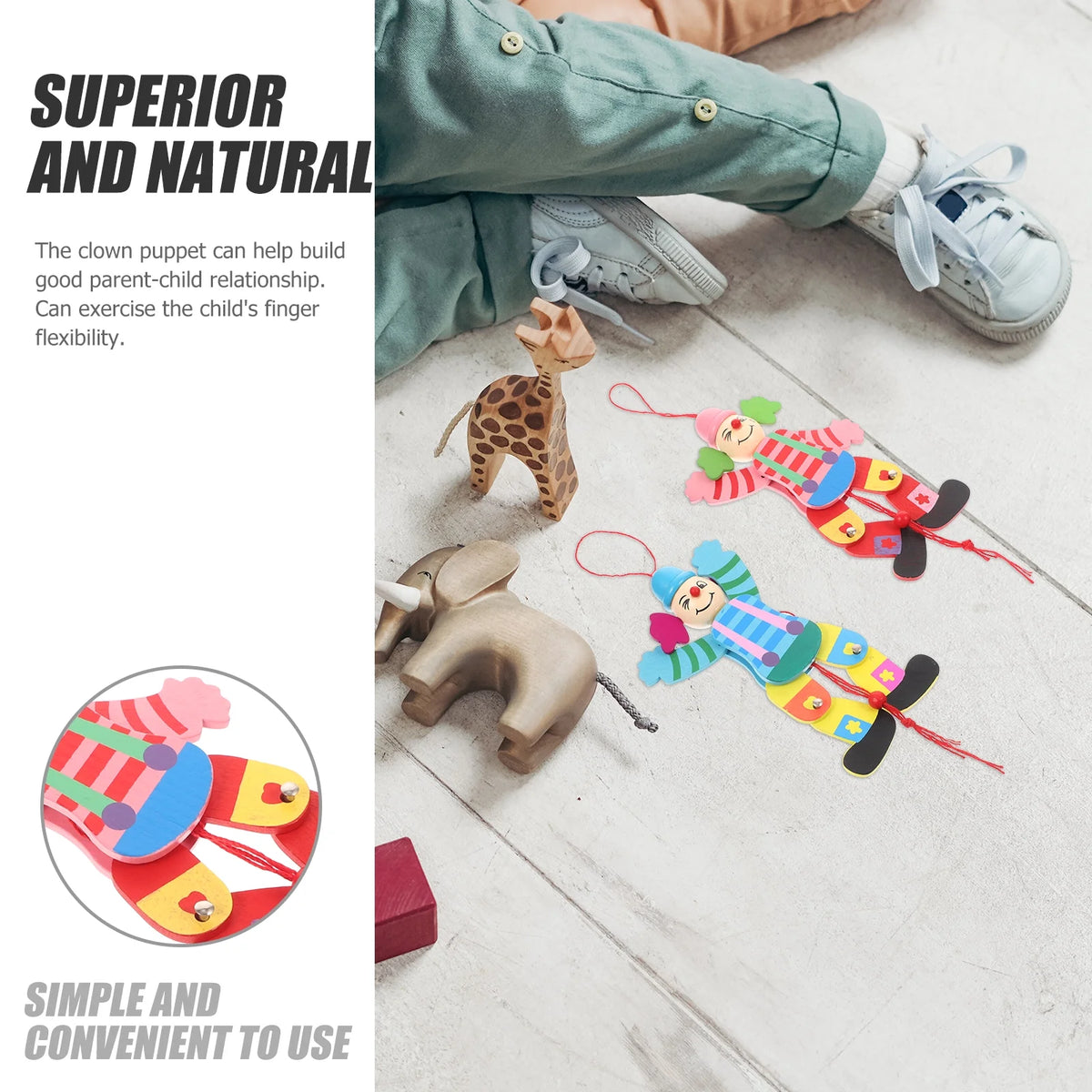 2Pcs Wood Clown String Marionette Puppet Toy F737285