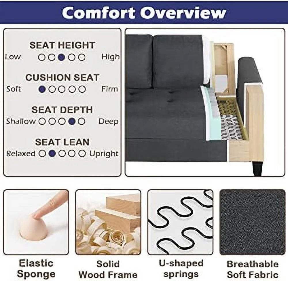 72" W Fabric 3 Seater Couch with 2 USB H9477