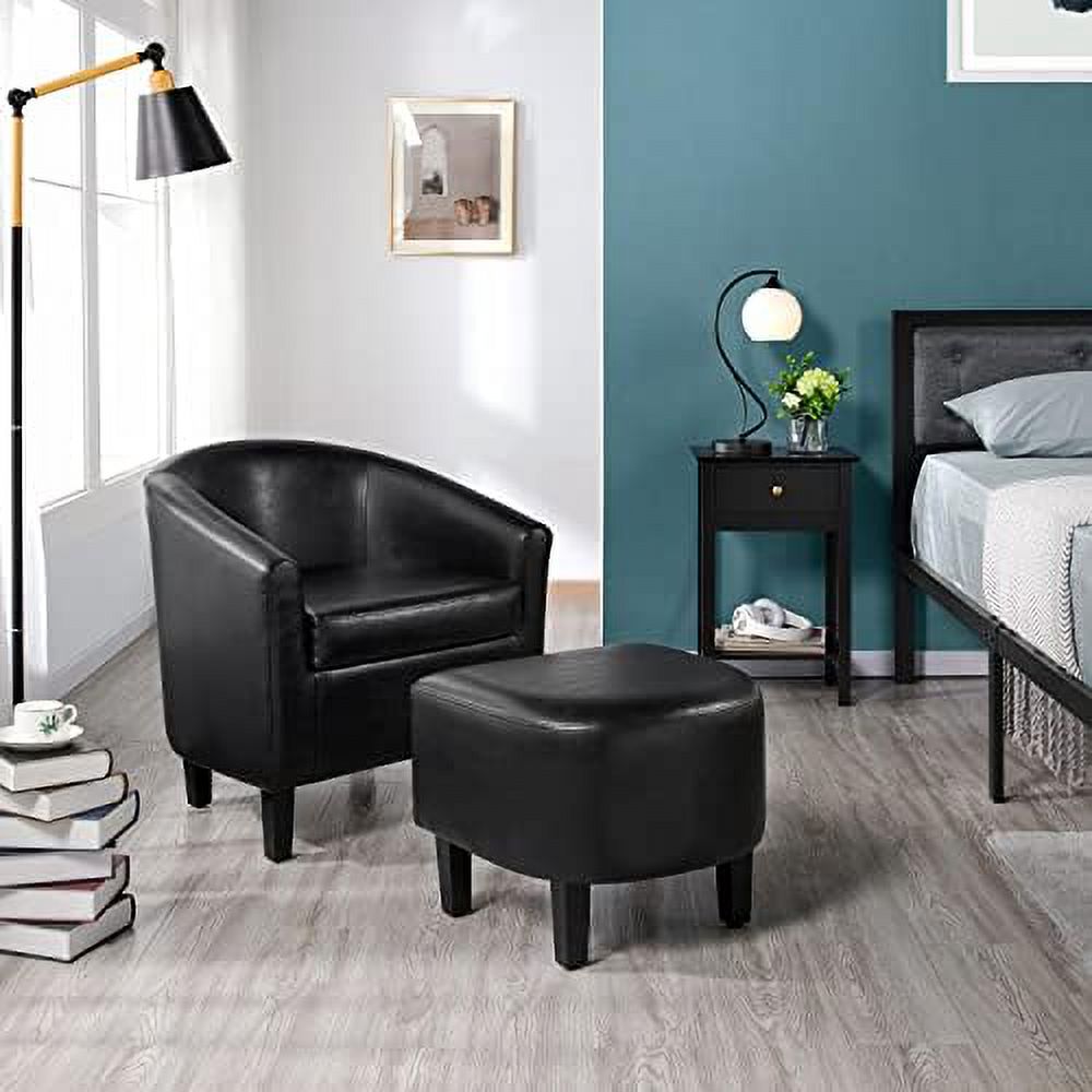 Black PU Leather Accent Chair with Ottoman Footrest Set H9448