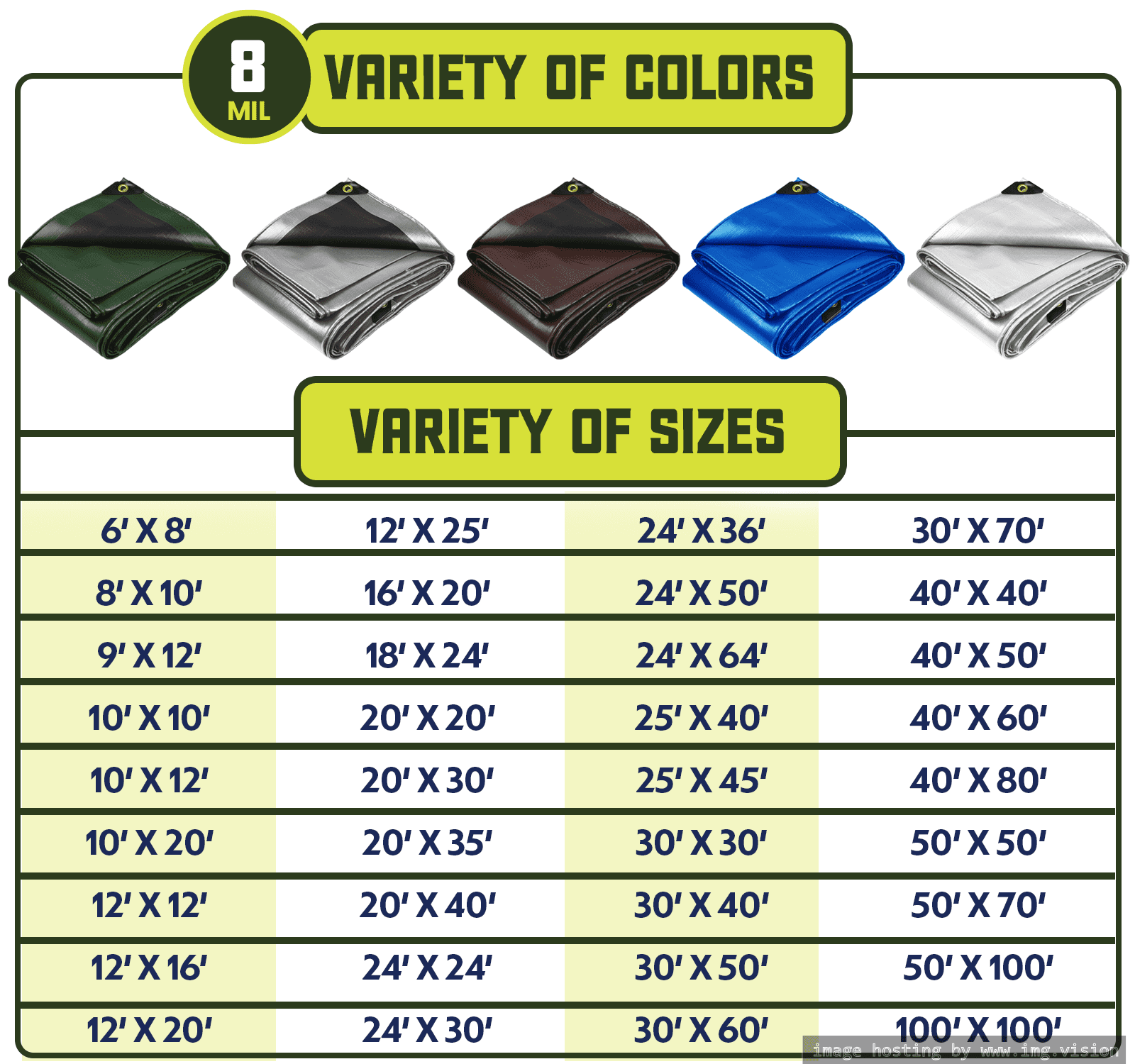 8 Mil Heavy Duty Waterproof Tarp 20′ X 30′Ft W70807