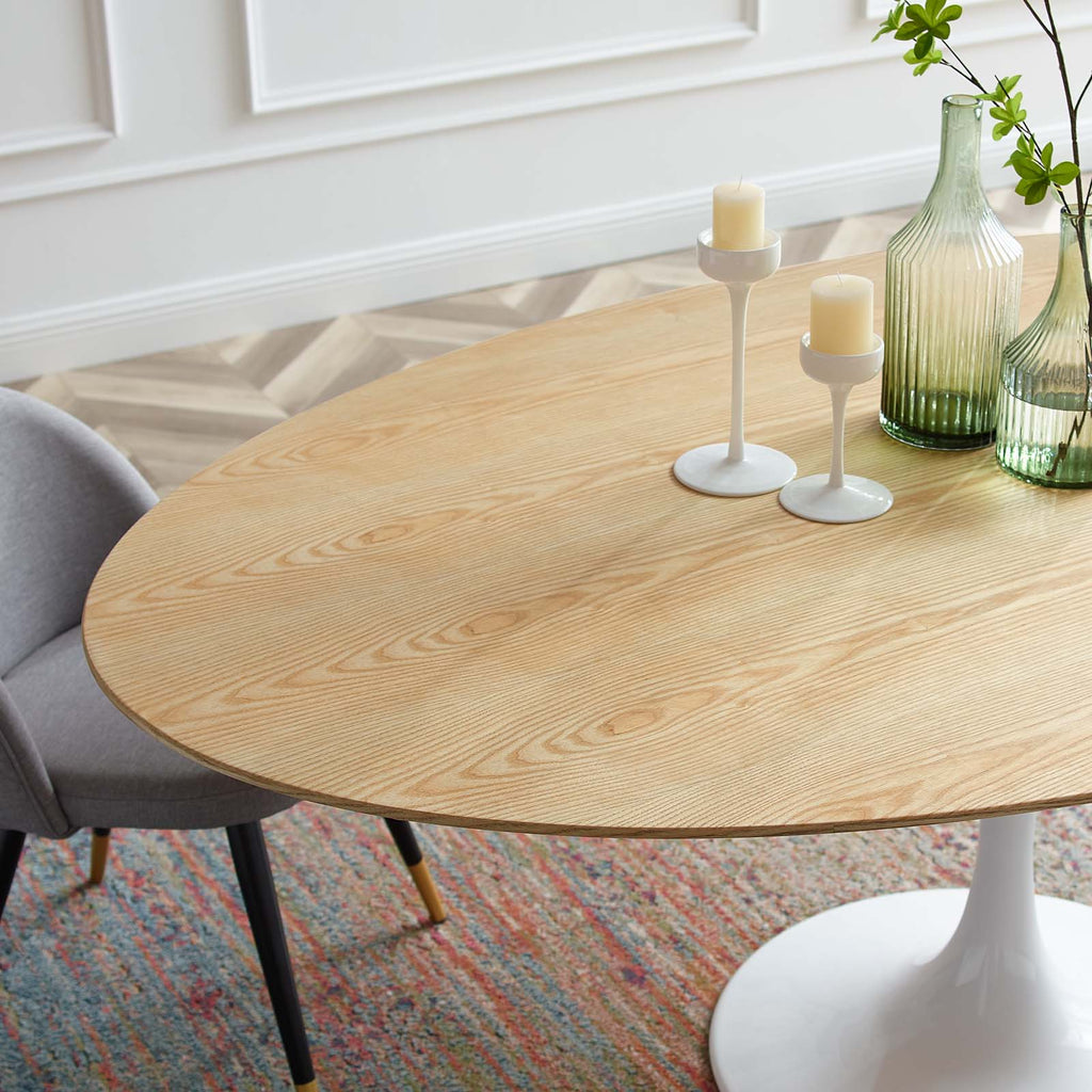 Natural Brown White Wood Metal Steel Oval Dining Table K366