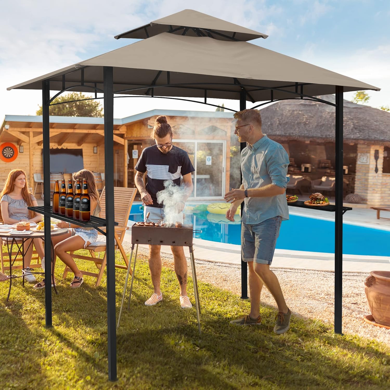 8x5 Steel Frame Outdoor Grill Gazebo Canopy P683534