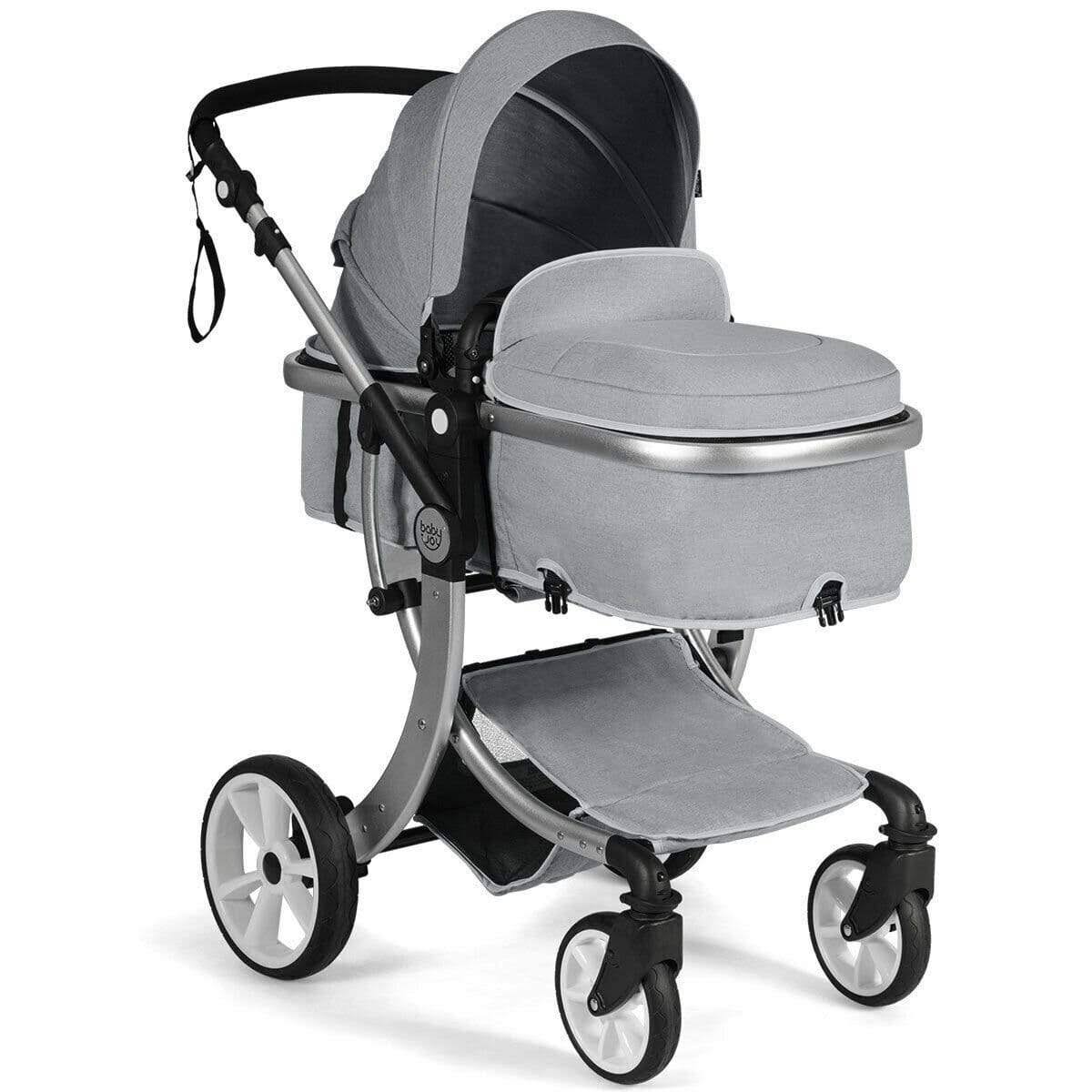 Gray Folding Aluminum Infant Reversible Stroller with Diaper Bag Q27797