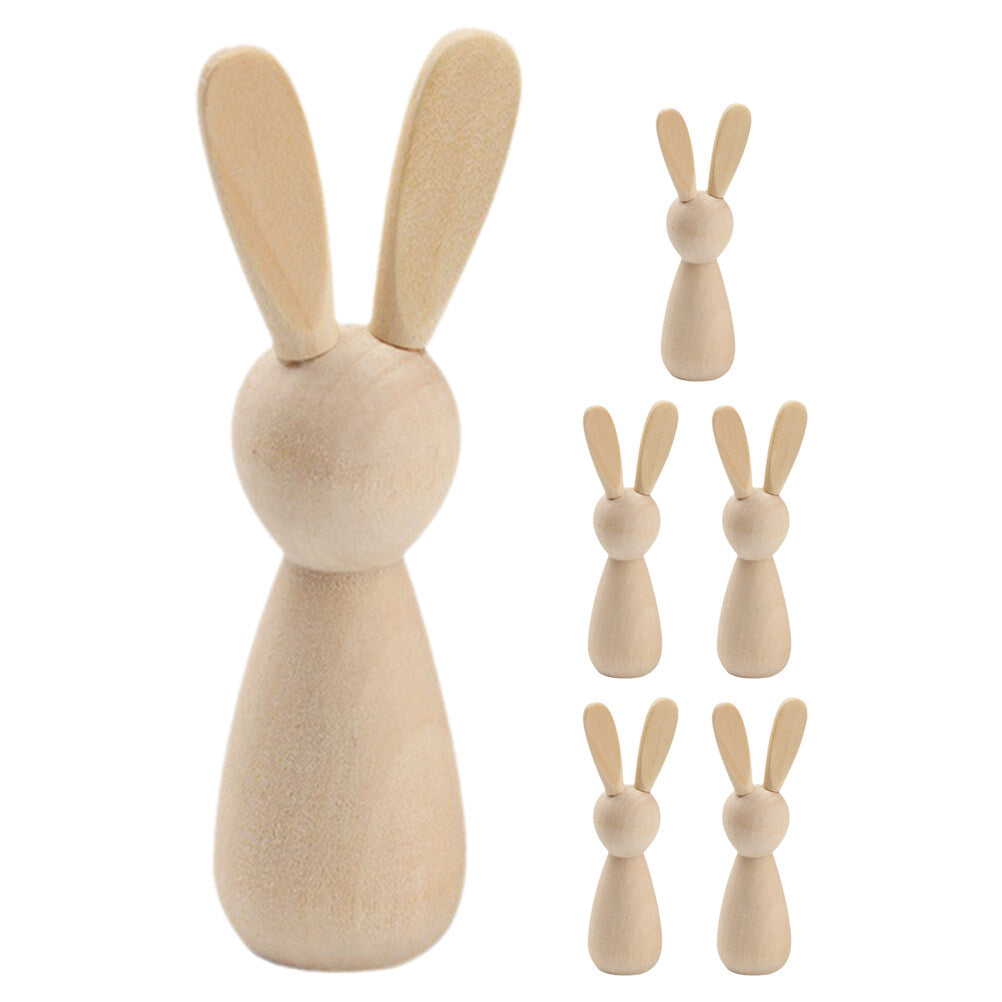6Pcs Unpainted Wooden Bunny Dolls R211