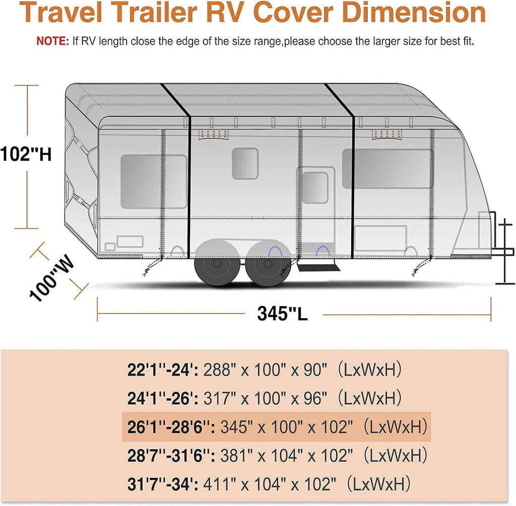 Waterproof Travel Trailer RV Cover with 4 Gutter Spout Covers and 2 Windproof Straps B550739