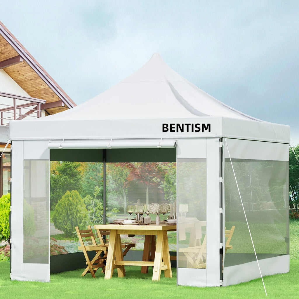 White 10 x 10 ft Pop Up Canopy Tent with Removable Sidewalls and Wheeled Bag C165149