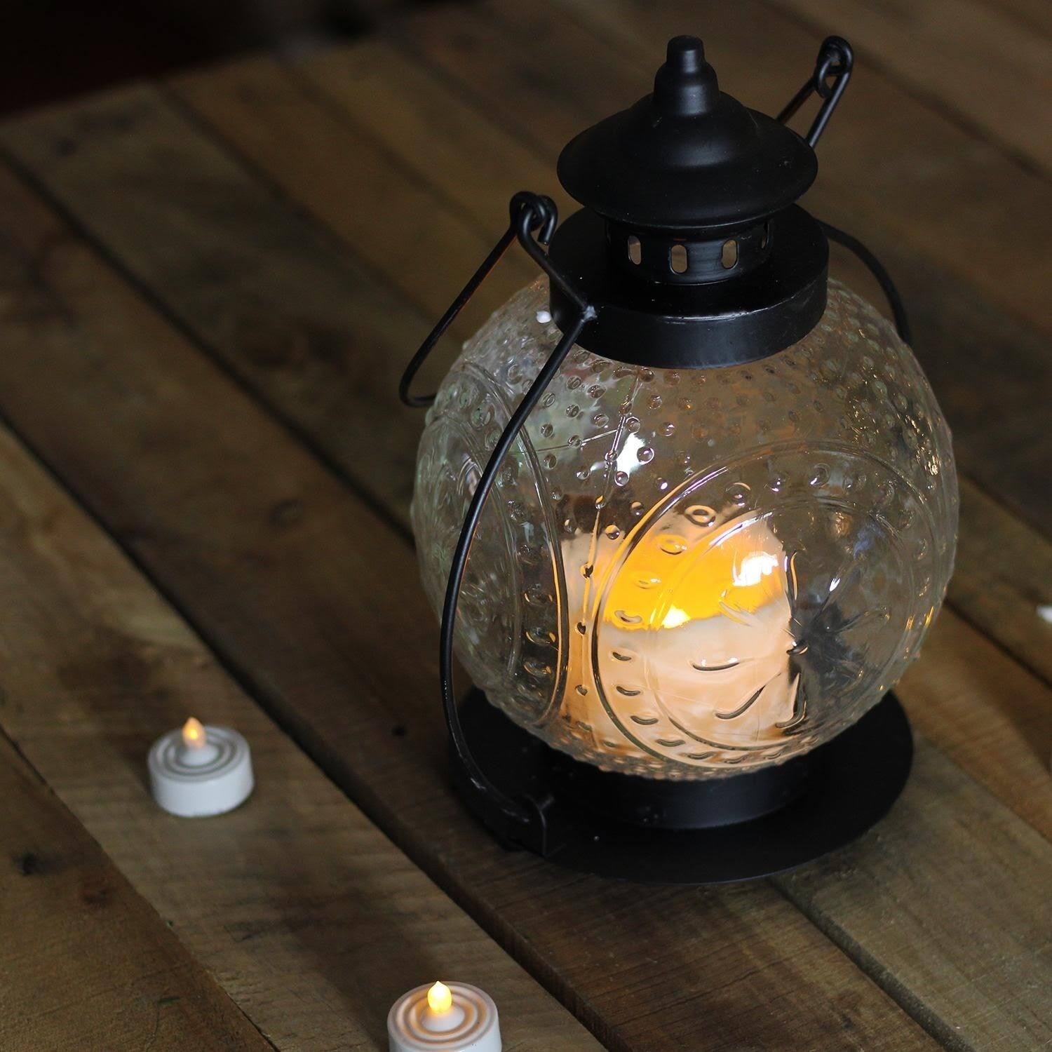 Clear Molded Glass Lantern with Flameless LED Pillar Candle Q532
