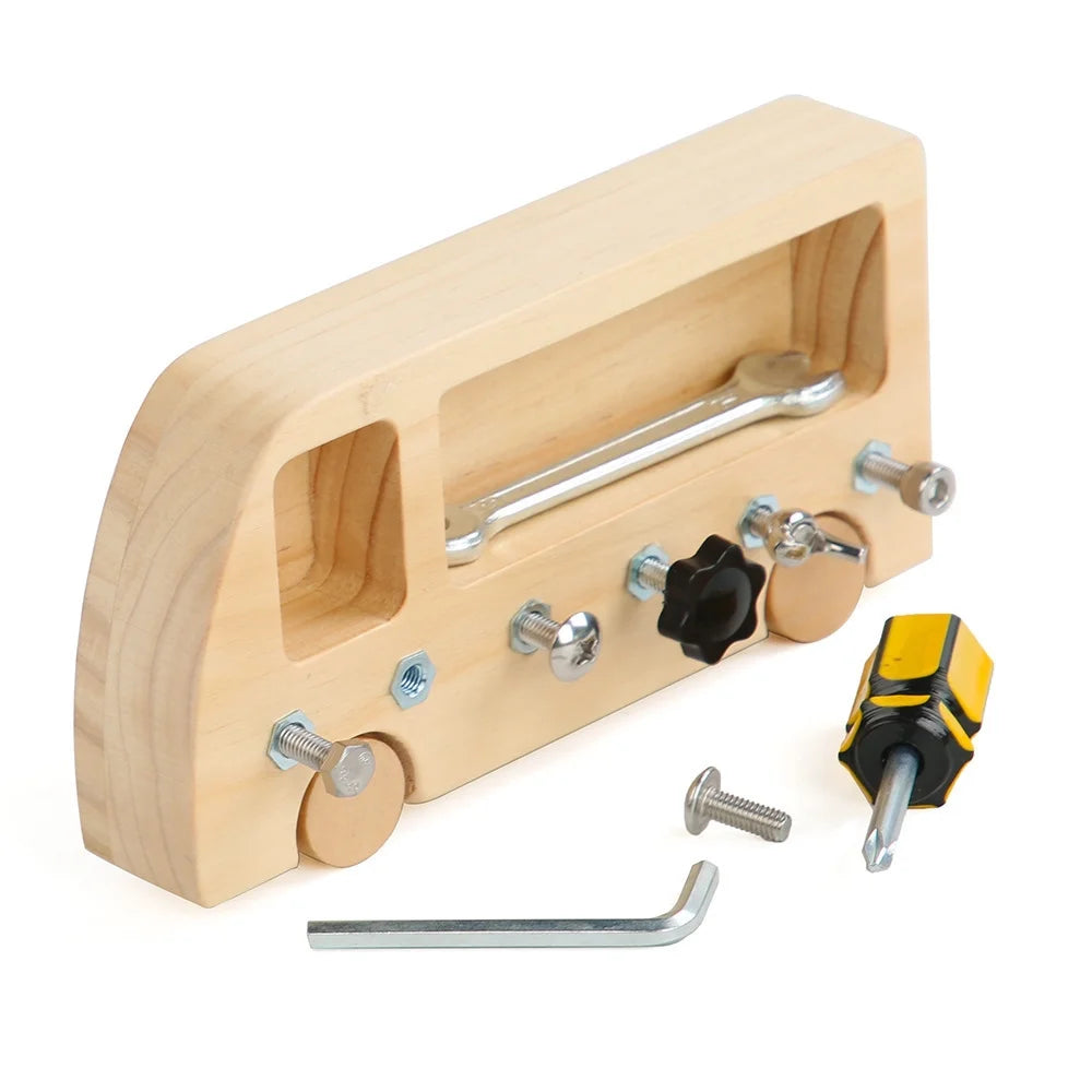Montessori Screw Driver Board Wooden Busy Bus Sensory Toy Z8633