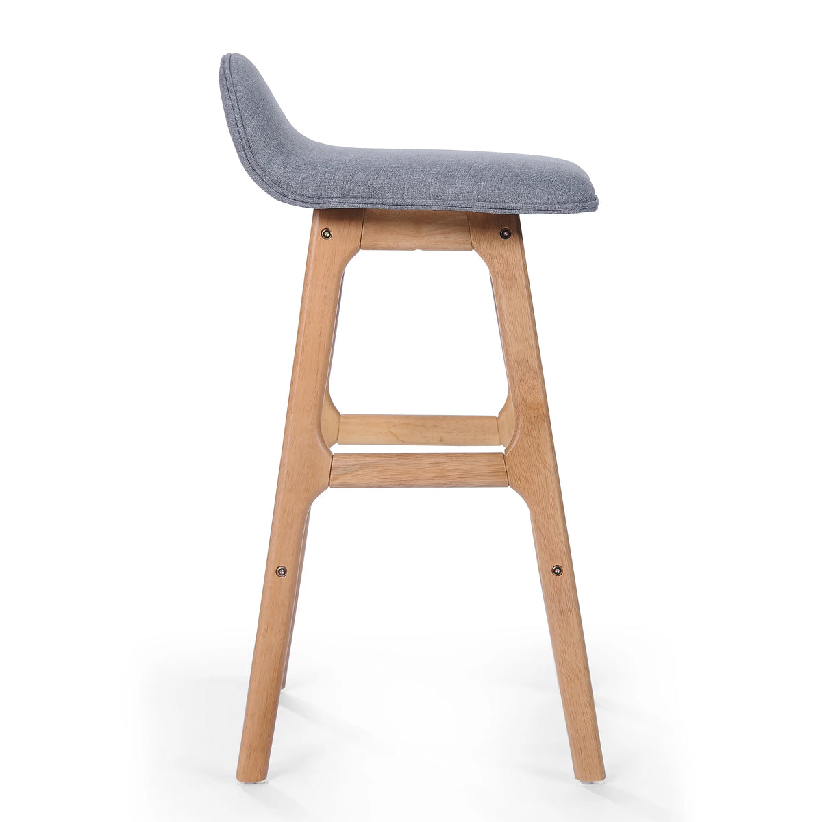 Mid-Century Modern Upholstered Barstools Set of 2, Gray and Natural Oak L761