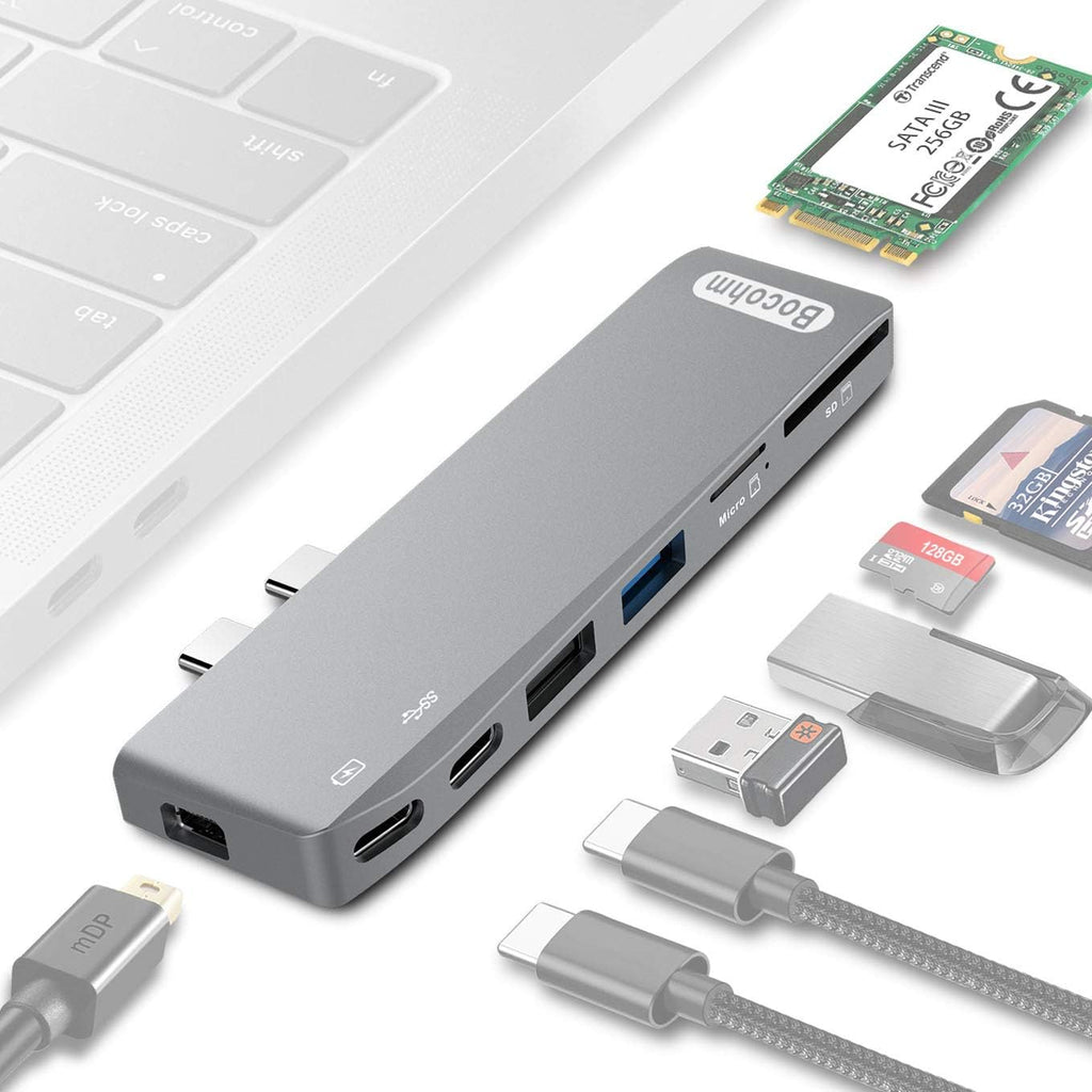 USB C Hub with 100W Power Delivery, Mini DisplayPort, USB3.0, SD/MicroSD Card Reader, M.2 SATA III SSD 8 in 1 G65853