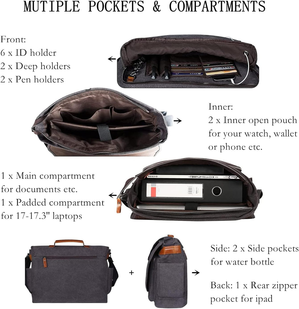 Canvas Laptop Shoulder Bag 17-17.3 Inch Water-resistance U1705