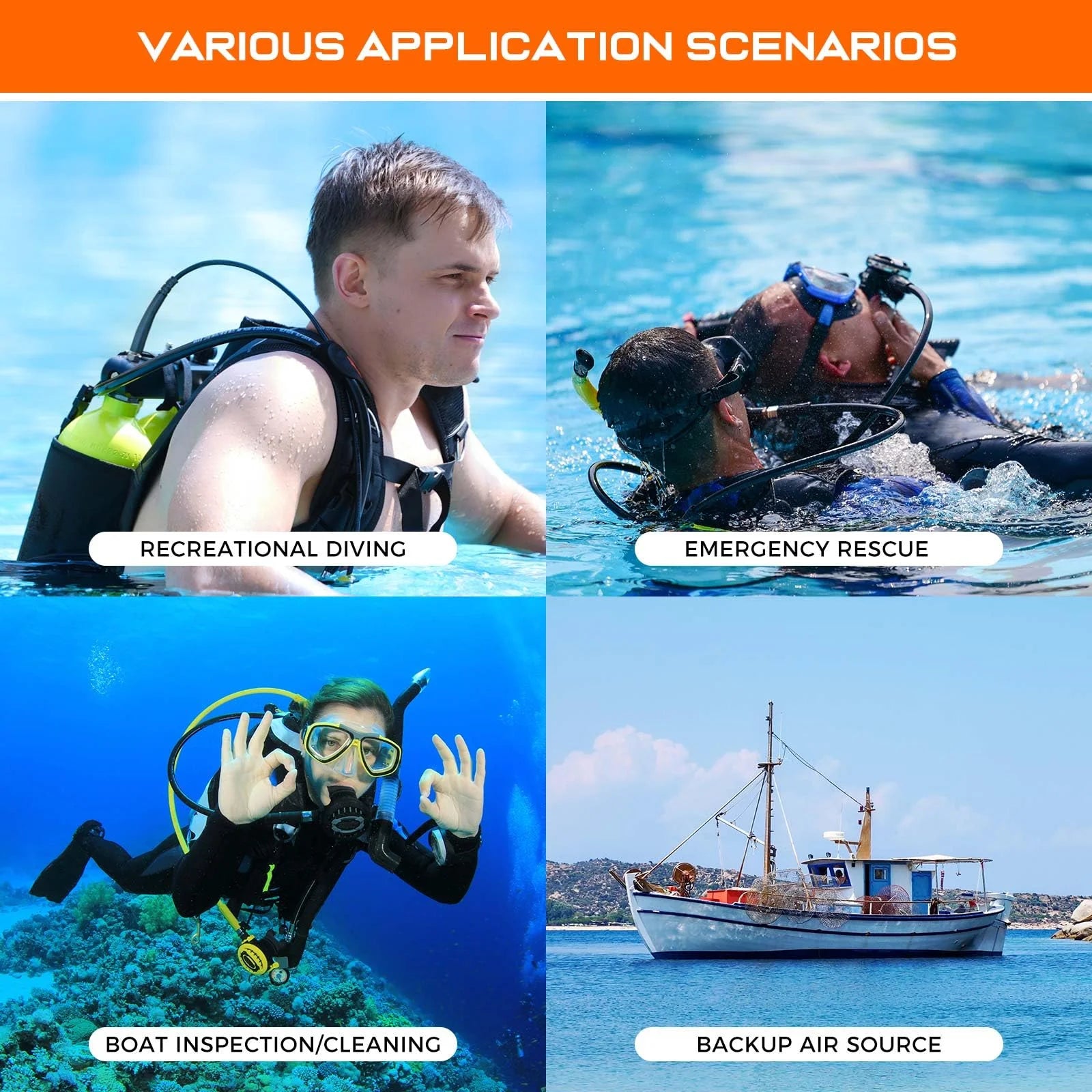 Mini Scuba Diving Tank 1.9L Double Scuba Tank Reusable Small Pony Bottle with 30-45 Mins Portable Twin Diving Air Tank Kit Diving Oxygen Cylinder P3570