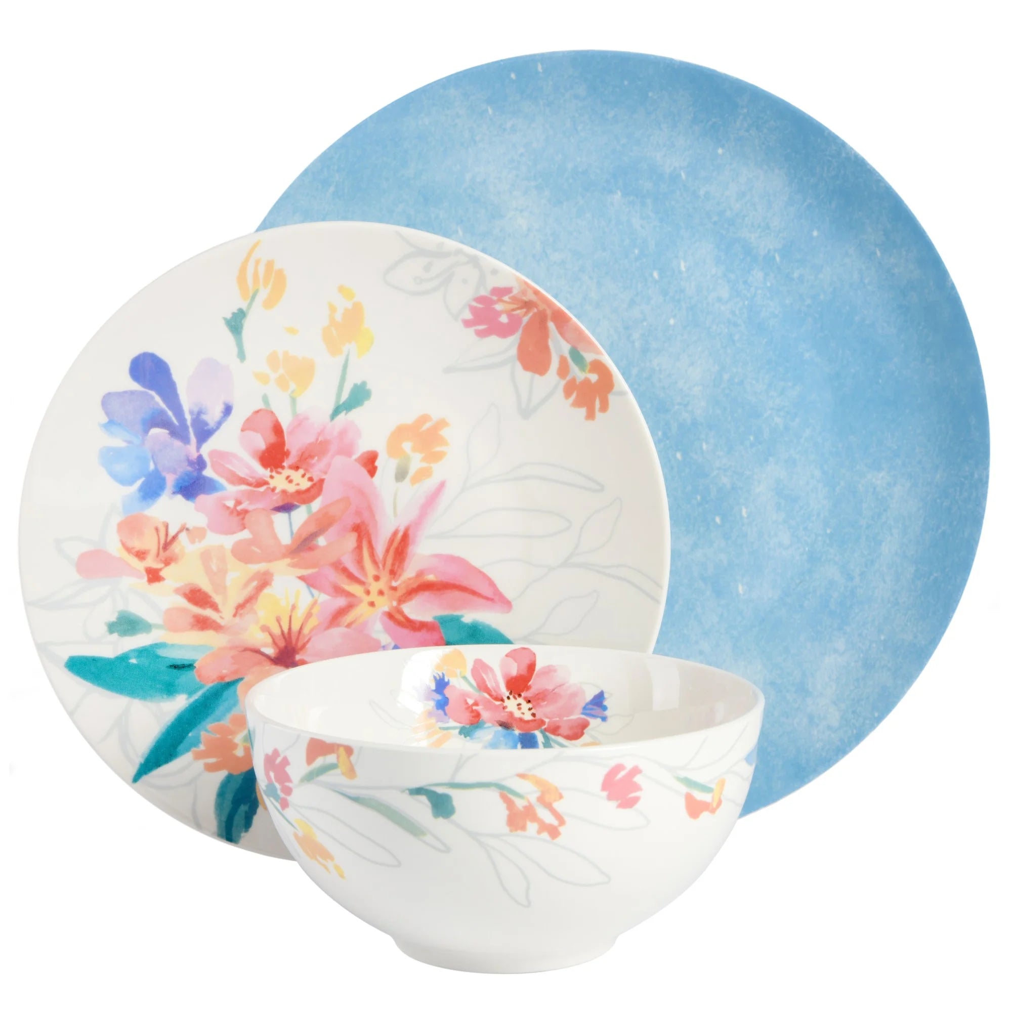 12 Piece Blue Porcelain Dinnerware Set Z965