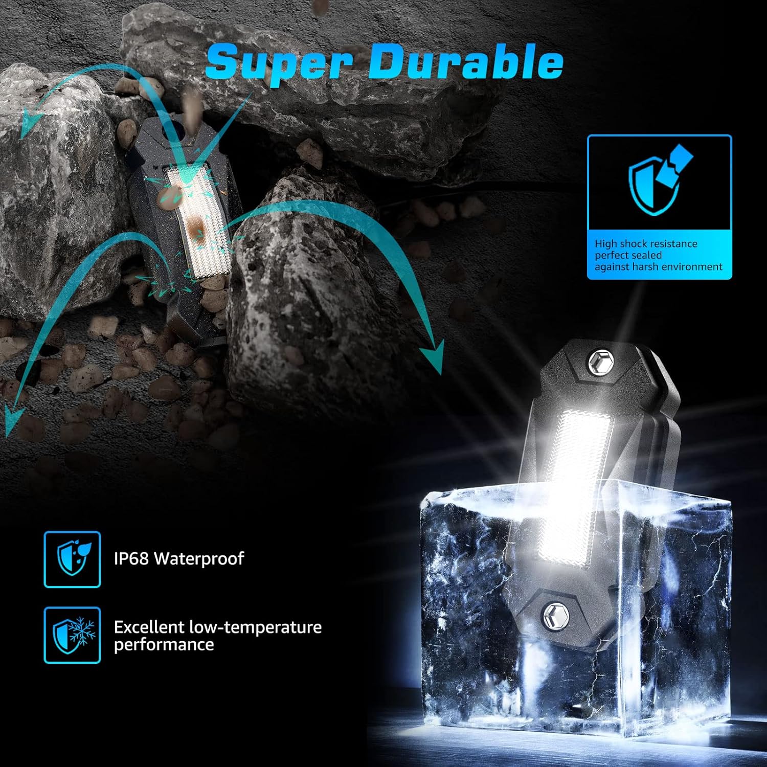 Black 8-Pods Waterproof LED Rock Lights O13328