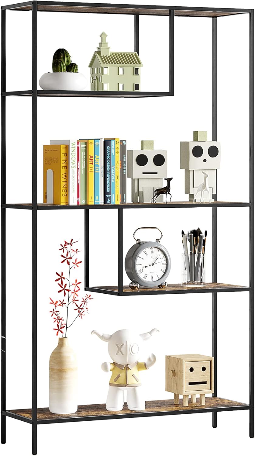 Brown 3-Tier Metal Open Bookshelf Y602606