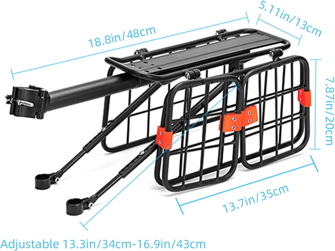 Bike Rear Rack with Basket, 165 LB Load, Aluminum Alloy, Quick Release, Pack of 2 E5206