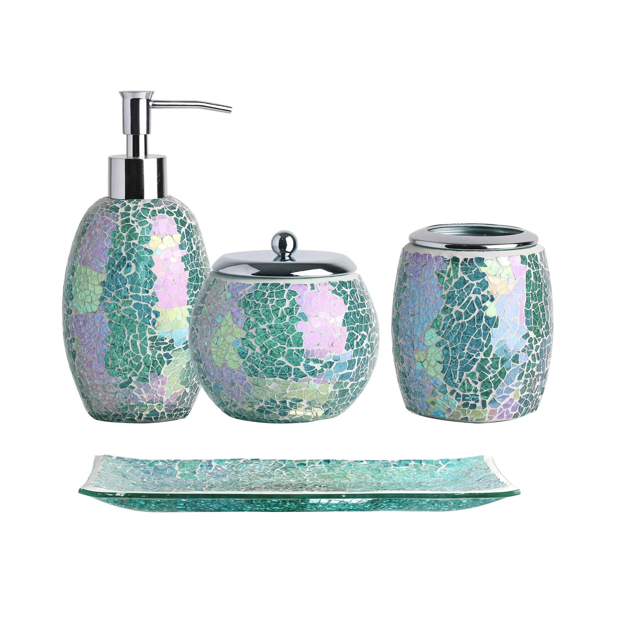 4-Pieces Bathroom Accessory Set Mosaic Glass Lotion Tray P78068