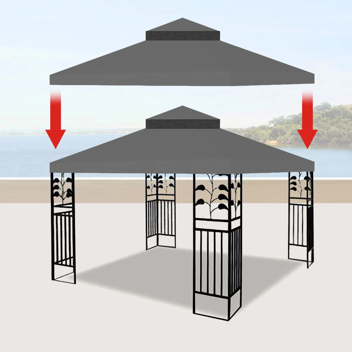 10x10 Ft Double Tiered Gazebo Replacement Canopy Top Cover Only F827874