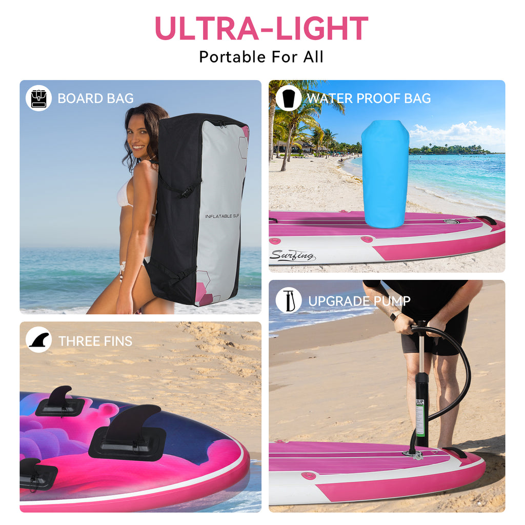 Pink Inflatable Stand Up Paddle Board and Sit-on Kayak Set with Backpack B98932