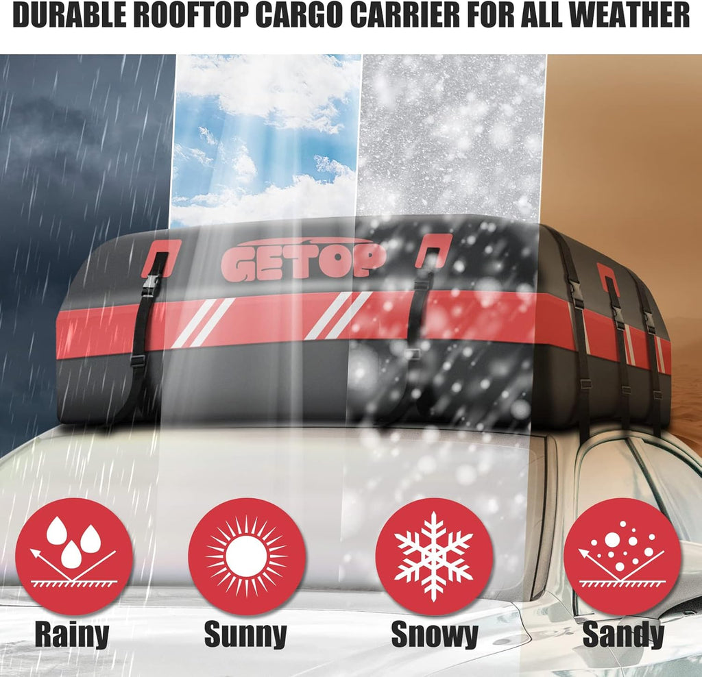 Red Waterproof 21 Cubic Feet Rooftop Cargo Carrier Bag with Non-Slip Mat C511363