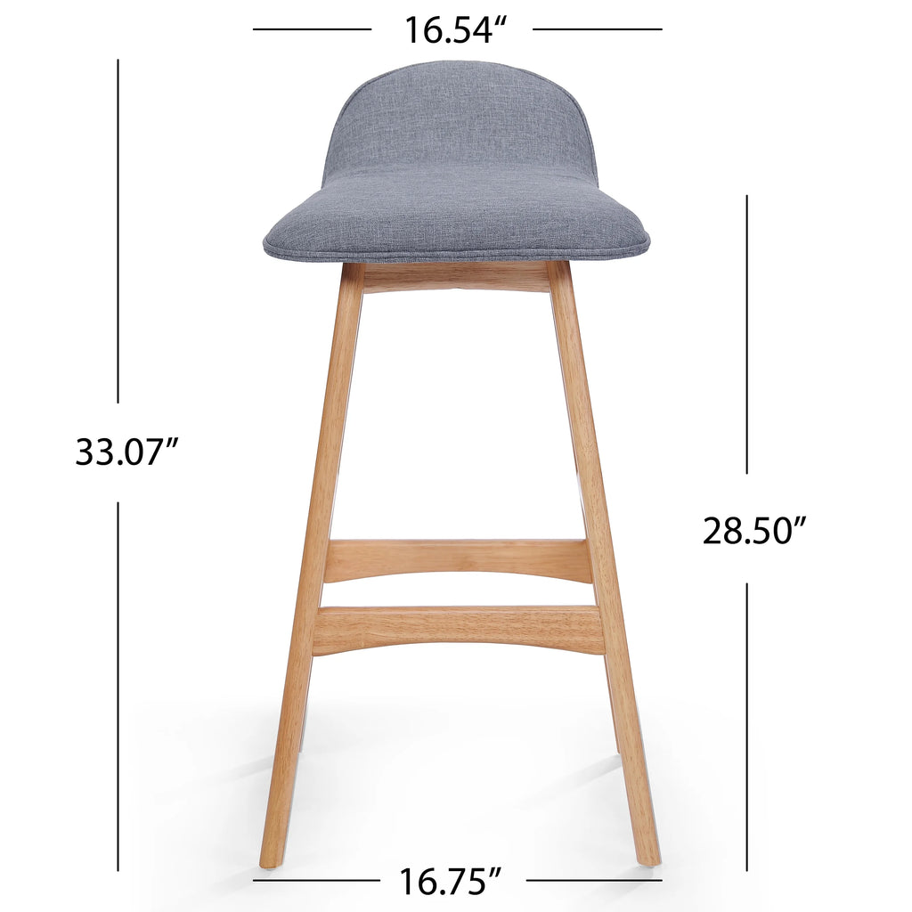 Mid-Century Modern Upholstered Barstools Set of 2, Gray and Natural Oak L761