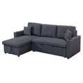 Dark Gray Linen Fabric Reversible Sleeper Sofa Chaise with Cup Holder F263