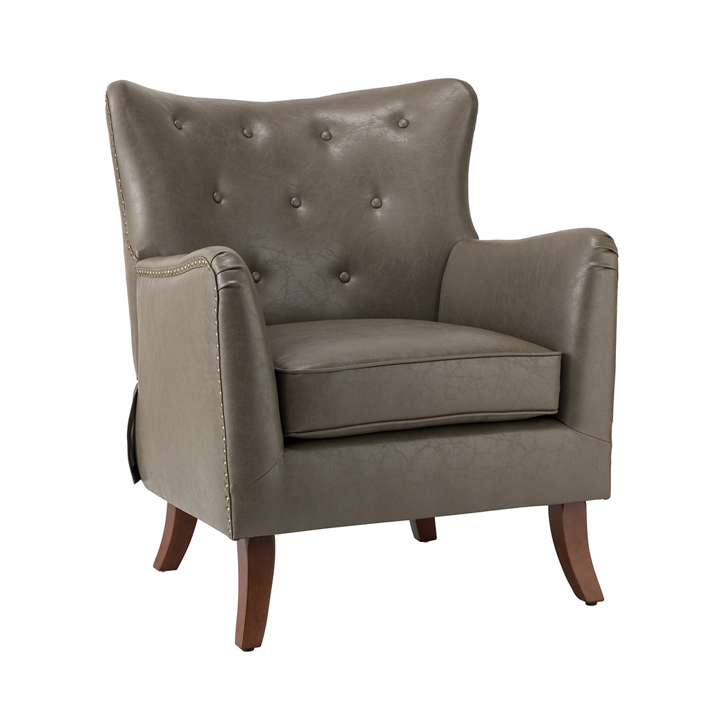 Grey Vegan Leather Wingback Accent Chair J7787