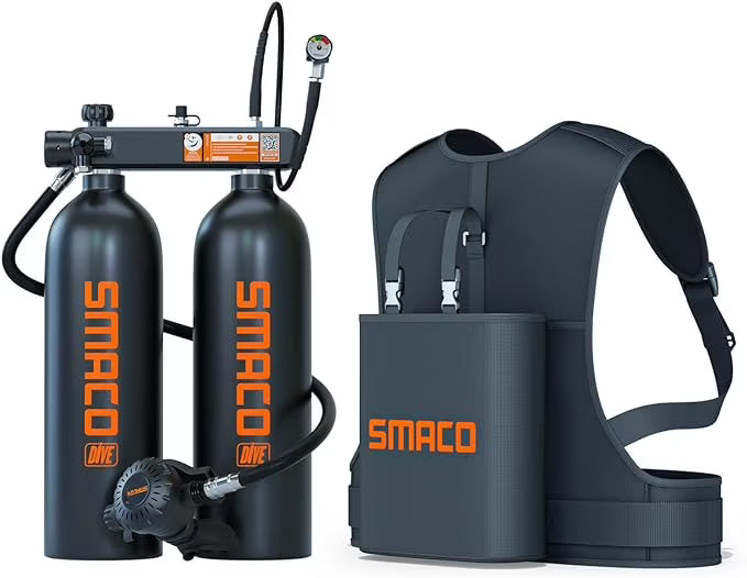 Mini Scuba Diving Tank 1.9L Double Scuba Tank Reusable Small Pony Bottle with 30-45 Mins Portable Twin Diving Air Tank Kit Diving Oxygen Cylinder P3570