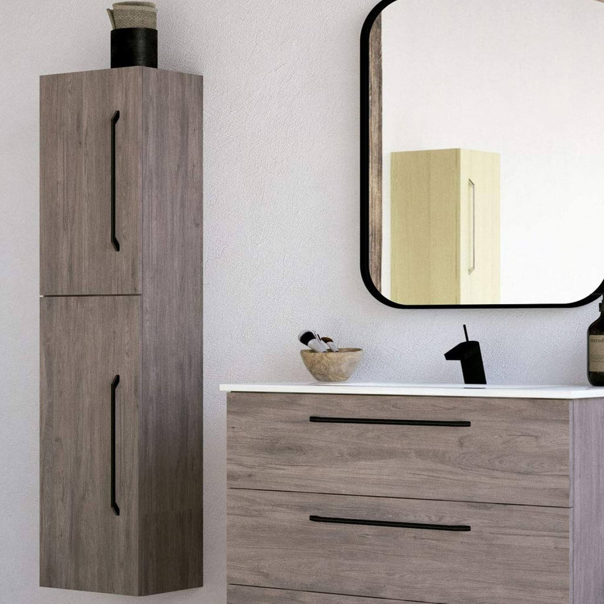 Grey Oak Wood Column Cabinet H202