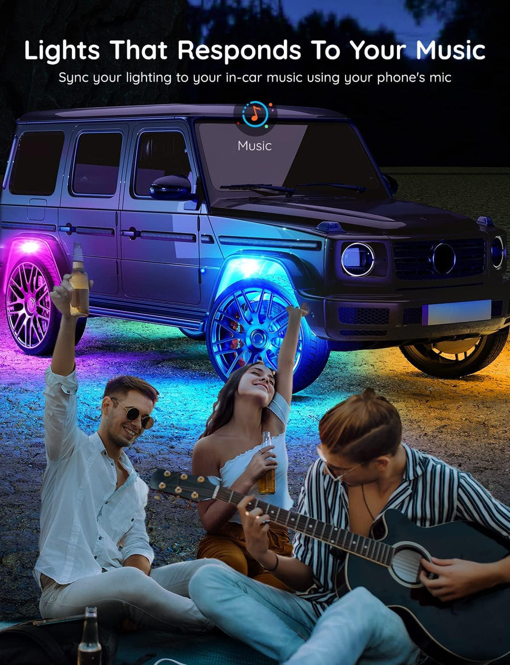 RGBIC Car Underglow Lights, 8 Pods, IP67 Waterproof, DC 12V O70531