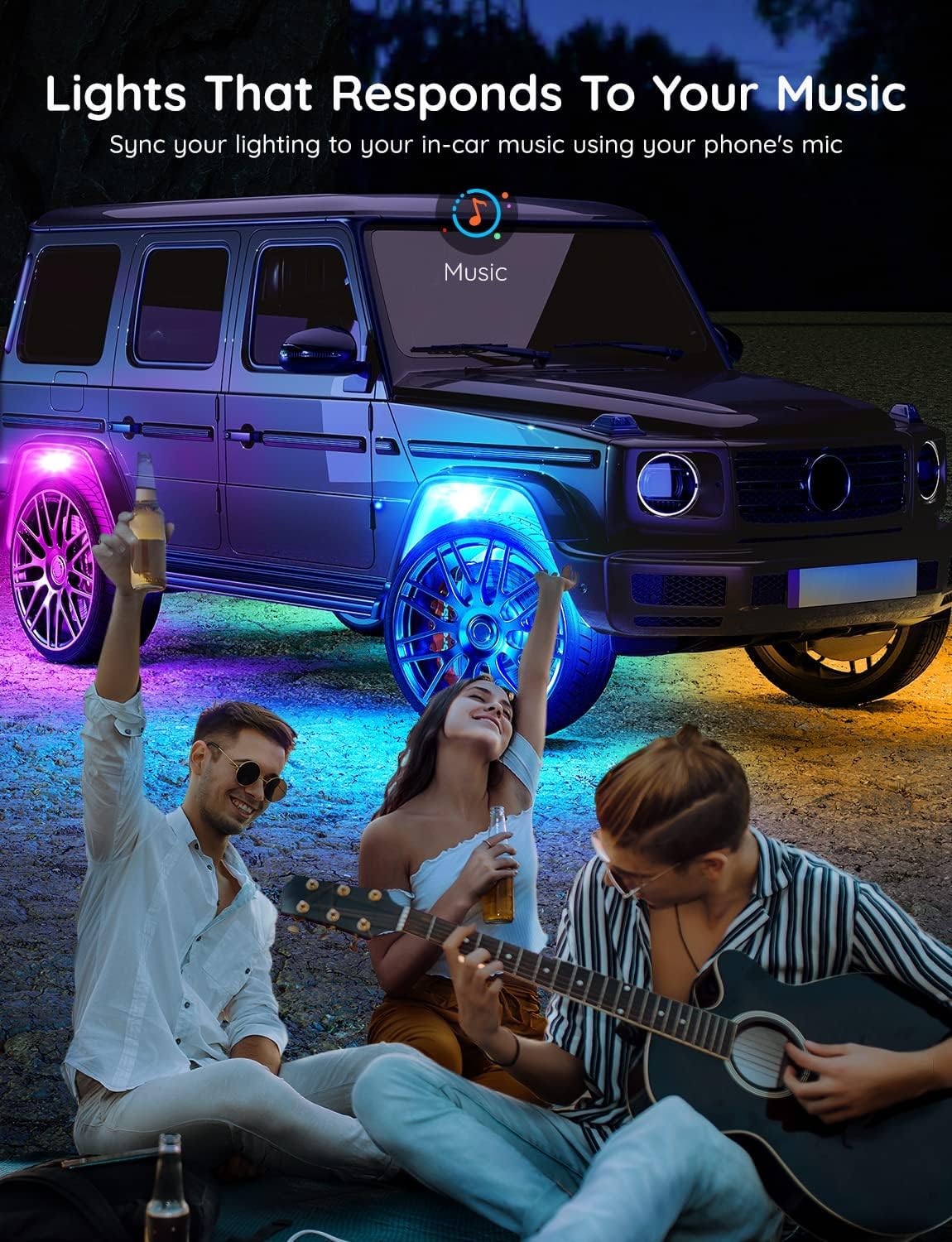 RGBIC Car Underglow Lights, 8 Pods, IP67 Waterproof, DC 12V O70531