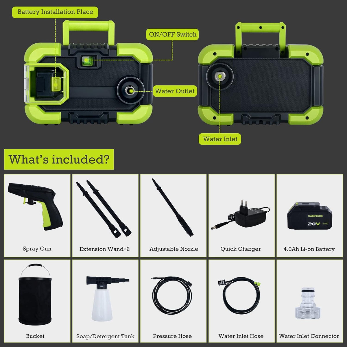 Cordless High Pressure Washer with 4.0A Li-on Battery I5092