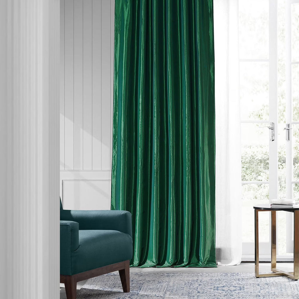 Emerald Green Faux Silk Taffeta Curtain 1 Panel 50W X 96L M60190