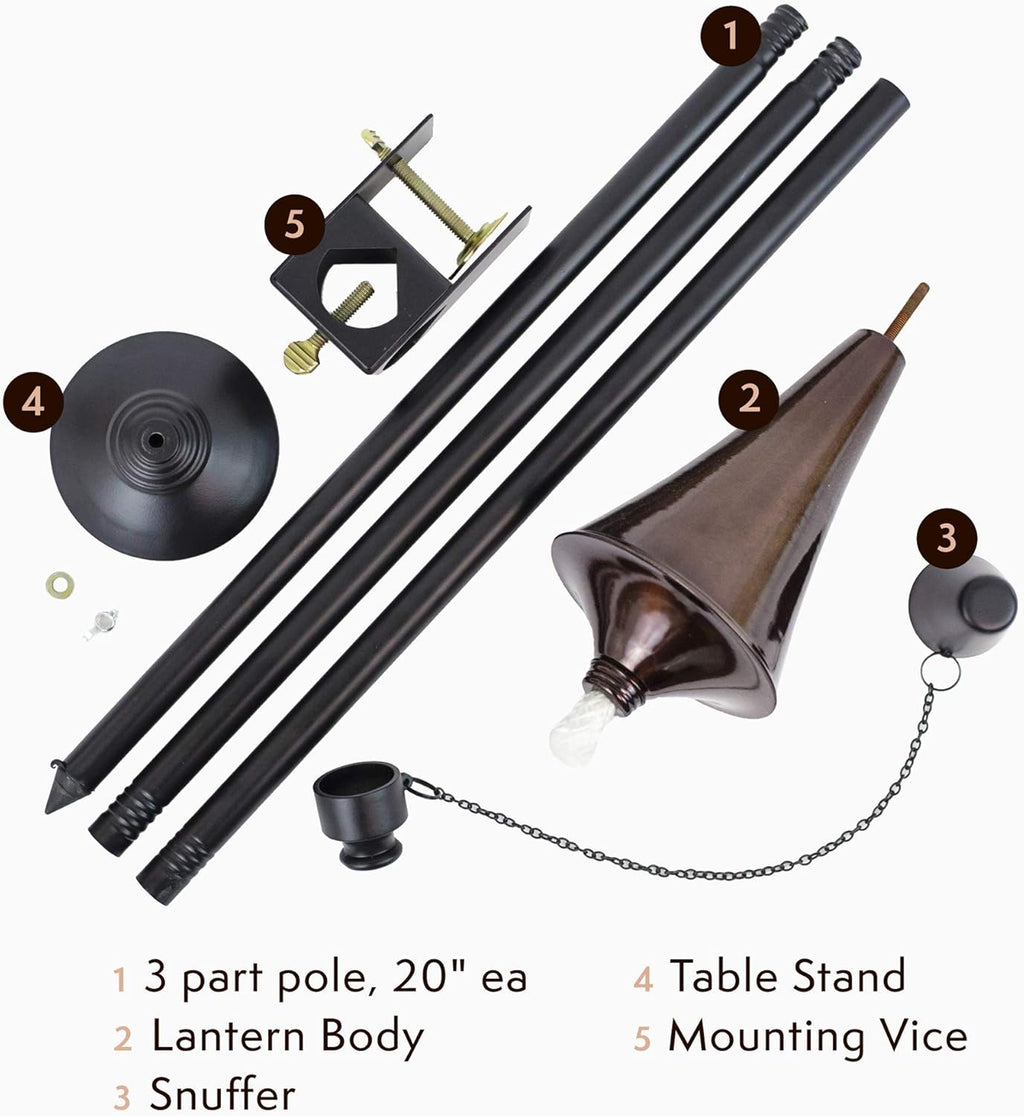 4-in-1 Outdoor Garden Torches with Table Top Stands and Deck Mounts (4-Pack, Caramel) V6639