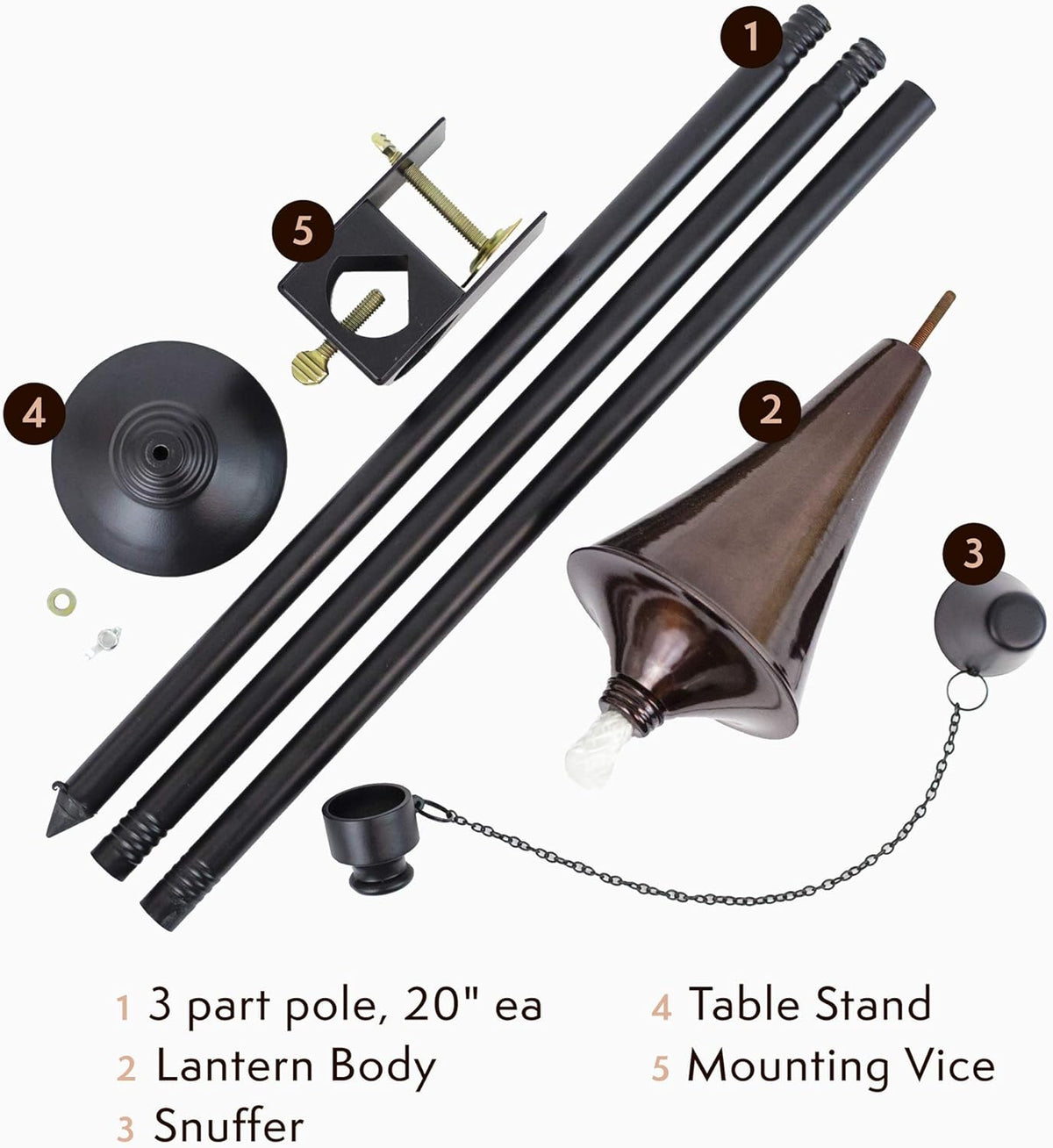 4-in-1 Outdoor Garden Torches with Table Top Stands and Deck Mounts (4-Pack, Caramel) V6639