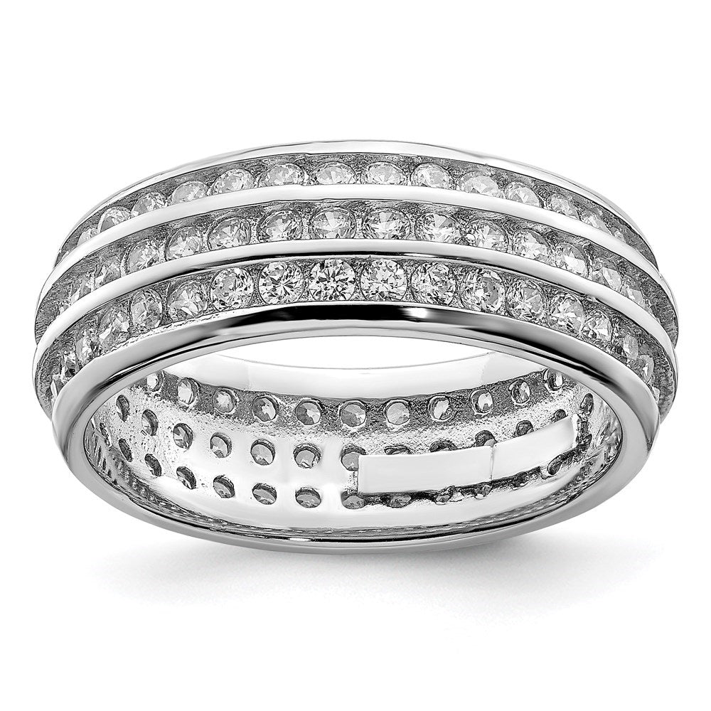 925 Sterling Silver Rhodium-plated 3-row CZ Eternity Ring M790