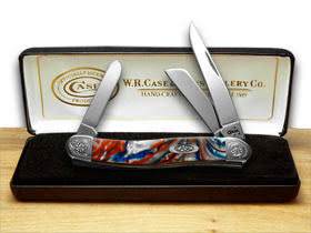 Red Engraved Star Spangled Corelon Stockman Pocket Knives D1924